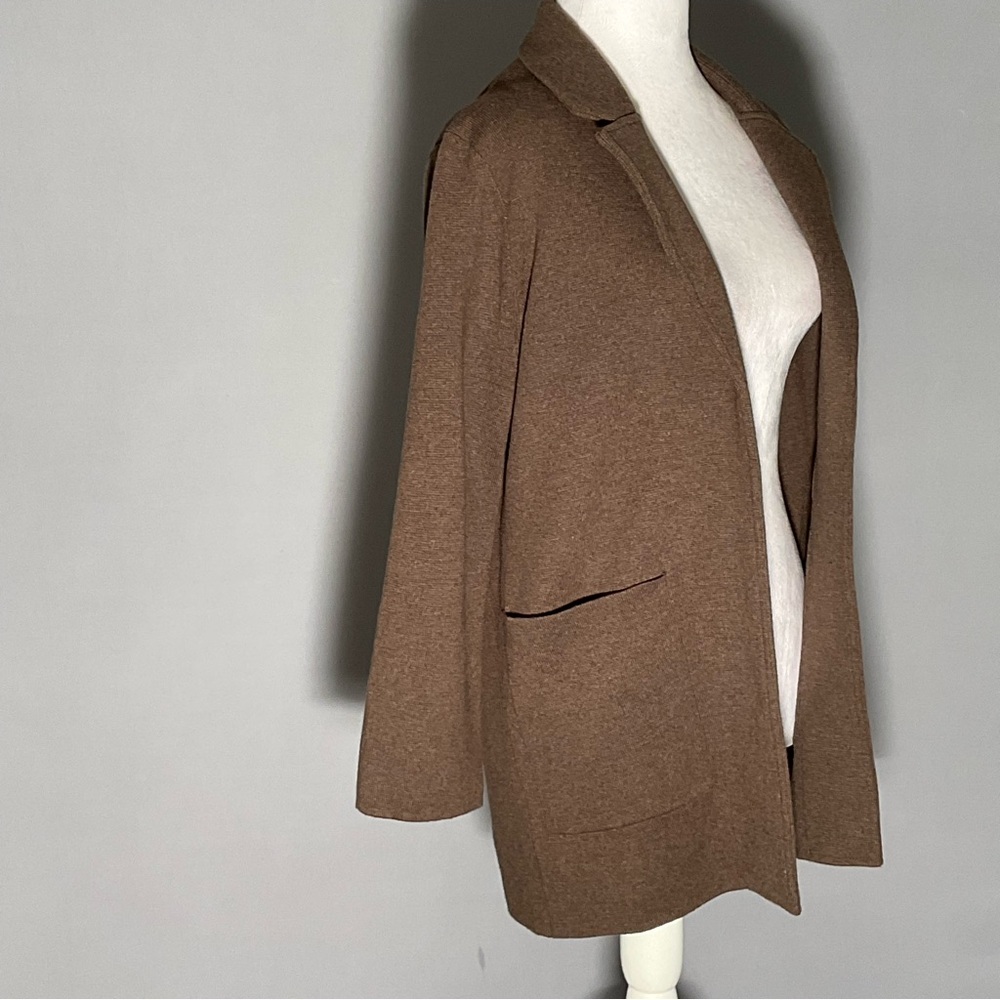 Quince Organic Cottin Knit Blazer Cardigan XS Brown Minimalist Capsule Wardrobe - Picture 11 of 16